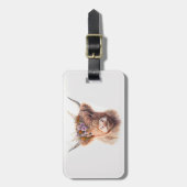 Highland Cow with Floral Crown Watercolor Illustra ラゲッジタグ (正面縦)