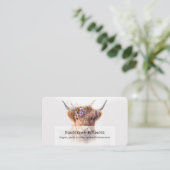 Highland Cow with Floral Crown Watercolor Illustra 名刺 (スタンド正面)