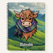 Highland Cow with Malcolm Tartan Scarf ノートブック (正面)
