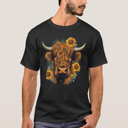 Highland Cow With Sunflowers Animal Farm Tシャツ (正面)