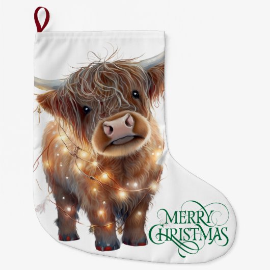 highland cow xmas Christmas Stocking ラージクリスマスストッキング (正面)