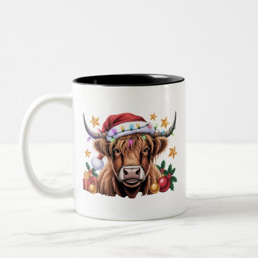 Highland Cow Xmas Heifers Farm Farmer Animal Lover ツートーンマグカップ (左)