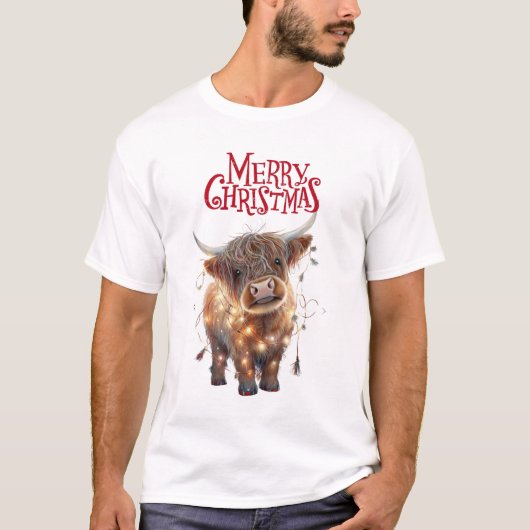 Highland cow xmas T-Shirt Tシャツ (正面)