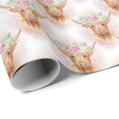 Highland Cows Pink Florals Baby Shower Birthday ラッピングペーパー (ロールコーナー)