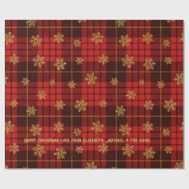 Highland Hearth Tartan Gold Snowflake Personalized ラッピングペーパー