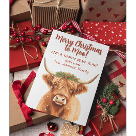Highland Miniature Cow Festive Christmas Greenery カード