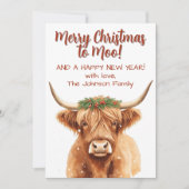 Highland Miniature Cow Festive Christmas Greenery カード (正面)