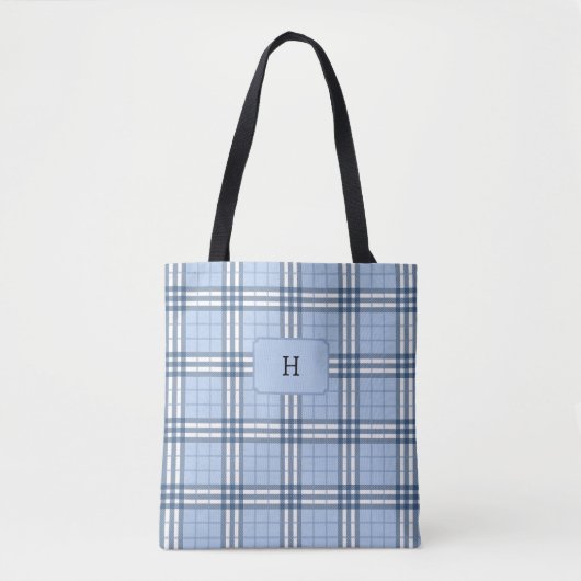 Highland Plaid Blue Monogrammed  トートバッグ (正面)