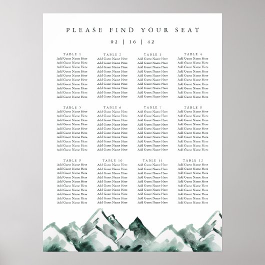 Highland Printable Mountain Wedding Seating Chart ポスター (正面)