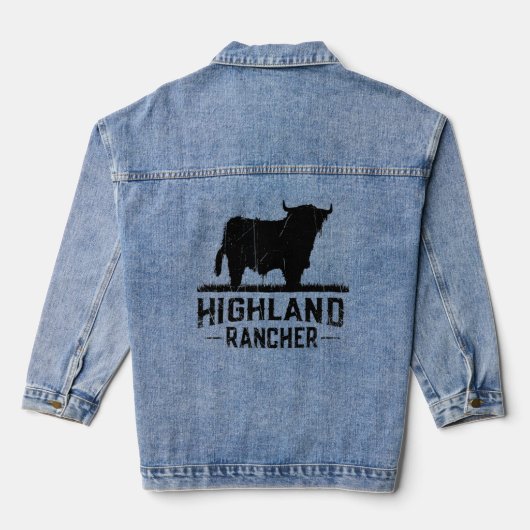 Highland Rancher – スコットランドのハイランドカウカットキャットセンター デニムジャケット (裏面)