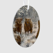  Highland Soul: Whimsical Snowy Cows Vintage オーナメント (正面)