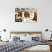  Highland Soul: Whimsical Snowy Cows Vintage キャンバスプリント (インサイチュ (寝室))