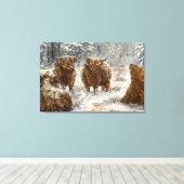  Highland Soul: Whimsical Snowy Cows Vintage キャンバスプリント (インサイチュ (ウッドフロア))
