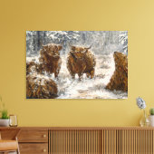  Highland Soul: Whimsical Snowy Cows Vintage キャンバスプリント (インサイチュ (リビング))