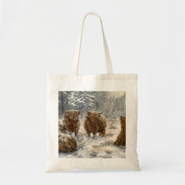  Highland Soul: Whimsical Snowy Cows Vintage トートバッグ