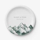 Highland | Watercolor Mountain Wedding ペーパープレート (正面)