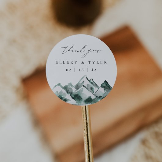 Highland | Watercolor Mountain Wedding Thank You ラウンドシール