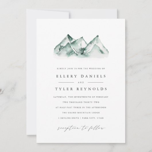 Highland | Winter Mountain Range Wedding 招待状 (正面)