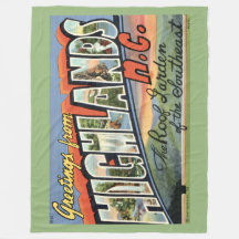 Highlands NC Retro Postcard Fleece Throw