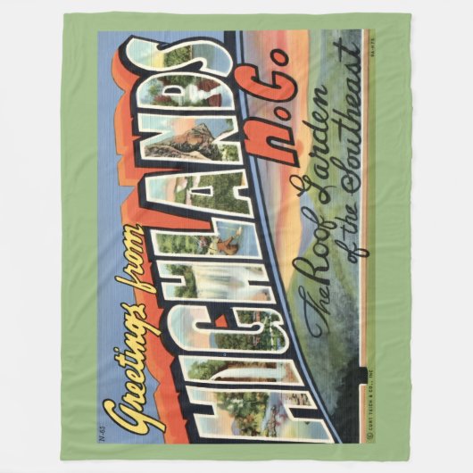 Highlands NC Retro Postcard Fleece Throw フリースブランケット (正面)