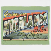 Highlands NC Retro Postcard Fleece Throw フリースブランケット (正面(横))