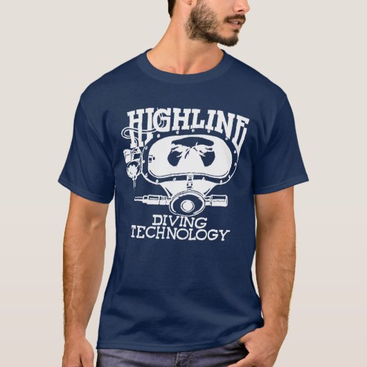 Highline Diving Tech Retro (ホワイトロゴ) Tシャツ (正面)