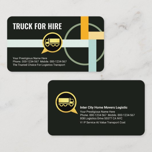 Highway Transport Route Truck Driving 名刺 (正面/裏面)