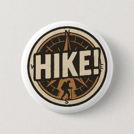 Hike! - ハイカーのシルエット入りコンパスボタン 缶バッジ