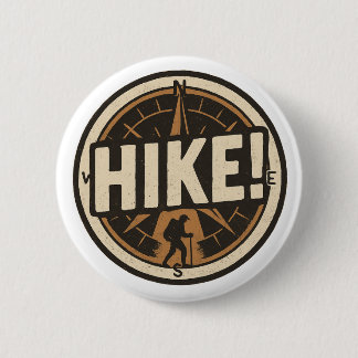 Hike! - ハイカーのシルエット入りコンパスボタン 缶バッジ