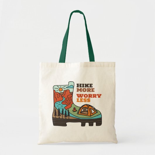 Hike More Worry Less Funny Hiking Tote Bag トートバッグ (正面)