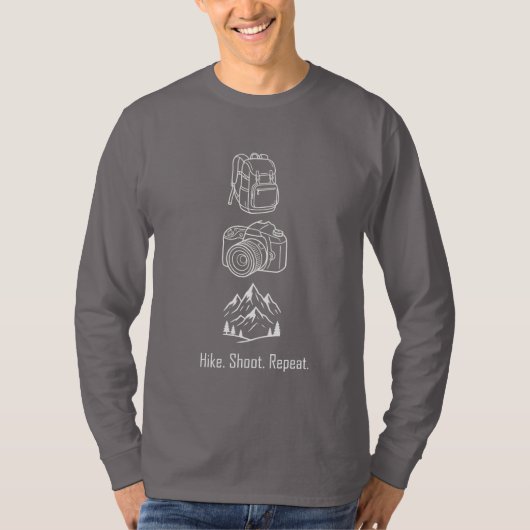 Hike Shoot Repeat – ハイキング写真ギフト Tシャツ (正面)