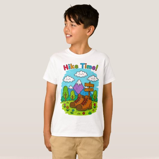 Hike Time Kids Crayon Adventure Art Tシャツ (正面フル)
