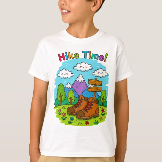Hike Time Kids Crayon Adventure Art Tシャツ (正面)