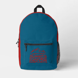 Hiker camping humor blue red プリントバックパック