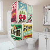 Hiking and camping retro signs collection. Outdoor シャワーカーテン (インサイチュ)