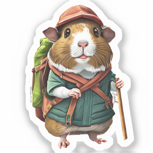 Hiking Guinea Pig Explorer Adventurer, Birthday シール (正面)