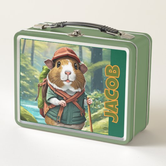 Hiking Guinea Pig Explorer Adventurer, Outdoors メタルランチボックス (正面)
