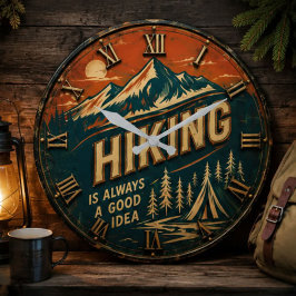 Hiking Is Always a Good Idea Hiker Gift ラージ壁時計