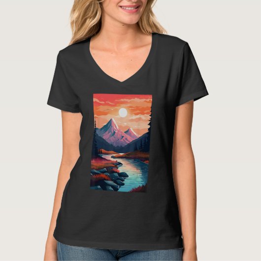 Hiking outdoor mountains landscape tシャツ (正面)
