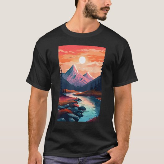 Hiking outdoor mountains landscape tシャツ (正面)