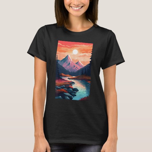 Hiking outdoor mountains landscape tシャツ (正面)