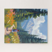 Hiking Trail Mountain Nature Landscape Watercolor ジグソーパズル (横)