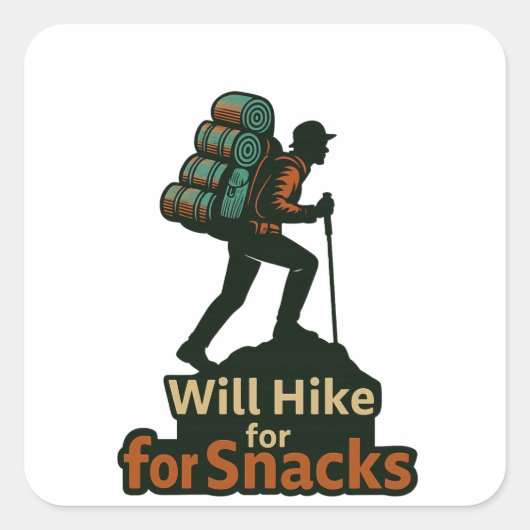 Hiking with Snacks – Fun DateOutdoor Design スクエアシール (正面)