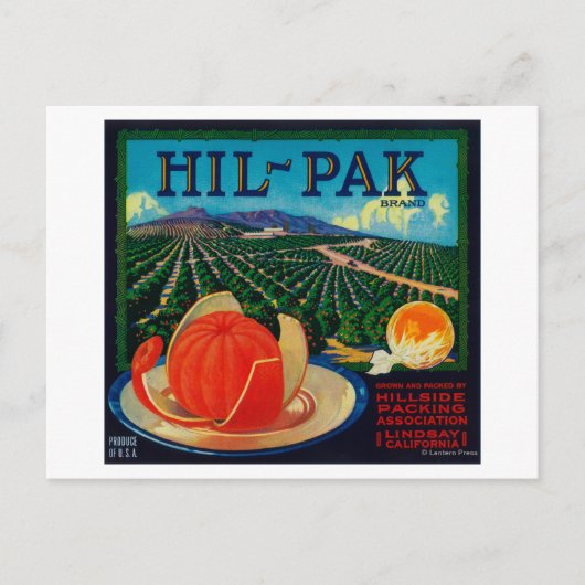 Hil Pak Orange LabelLindsay(カリフォルニア州) ポストカード (正面)