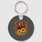 Hilarious Bear Butterfly Nature Rustic Sunflower M キーホルダー (正面)