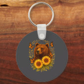 Hilarious Bear Butterfly Nature Rustic Sunflower M キーホルダー (正面)