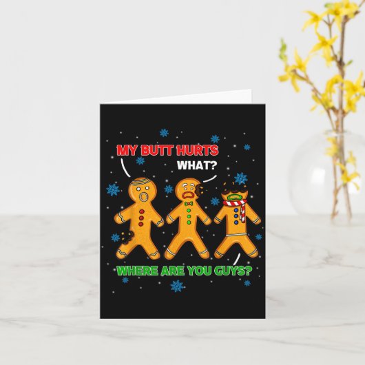 Hilarious Gingerbread Cookie My Butt Hurts Xmas Hu カード (黄色い花)