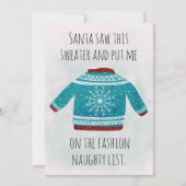 Hilarious Naughty List Blue Ugly Christmas Sweater シーズンカード (正面)