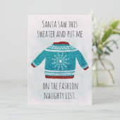 Hilarious Naughty List Blue Ugly Christmas Sweater シーズンカード (スタンド正面)