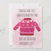 Hilarious Naughty List Pink Ugly Christmas Sweater シーズンカード (正面)